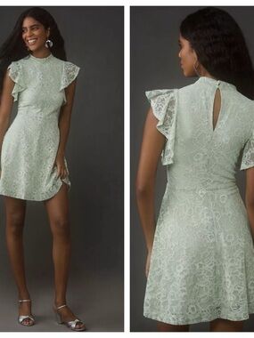 Maeve by Anthropologie Mint Lace Flutter-Sleeve Formal Dress NWT